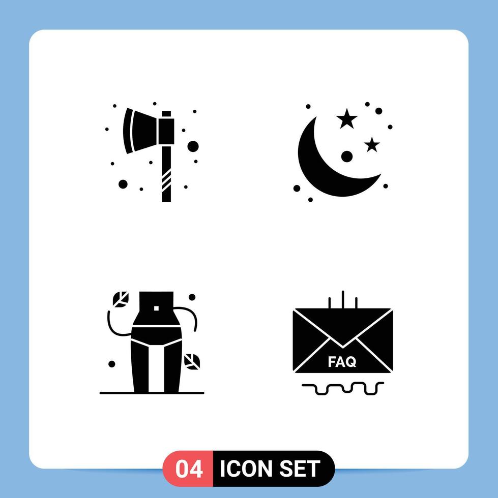 Group of 4 Modern Solid Glyphs Set for axe wellness moon stars communication Editable Vector Design Elements