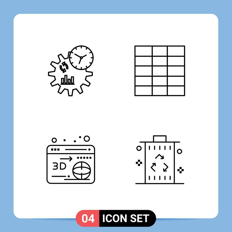 Set of 4 Modern UI Icons Symbols Signs for business bin process web garbage Editable Vector Design Elements