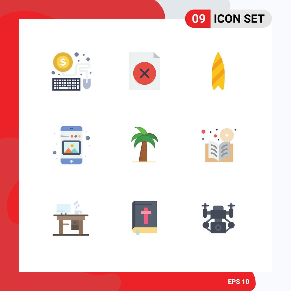 Set of 9 Vector Flat Colors on Grid for india culture surfboard picture mobile Editable Vector Design Elements