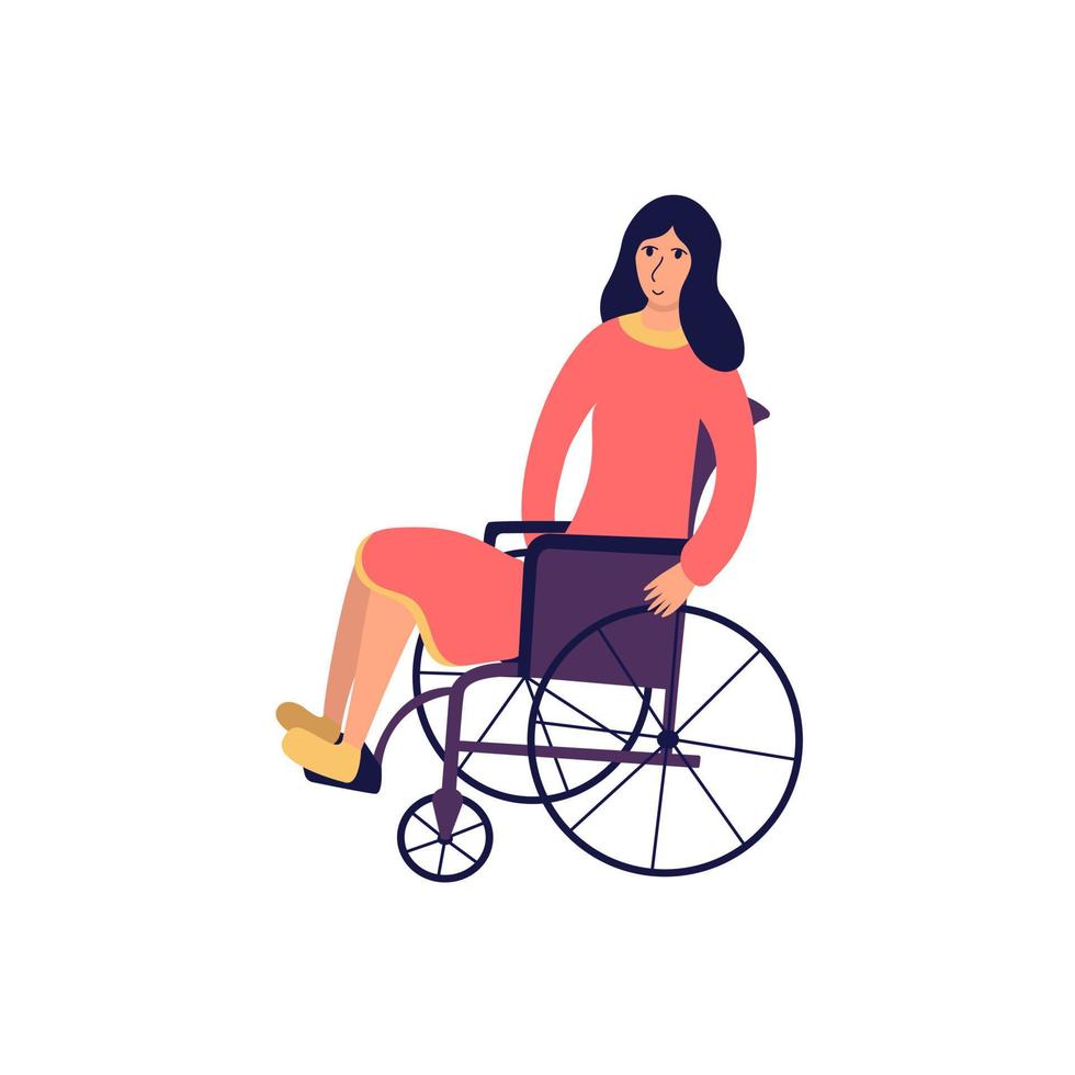 Disabled woman in a wheelchair. Isolated cartoon vector