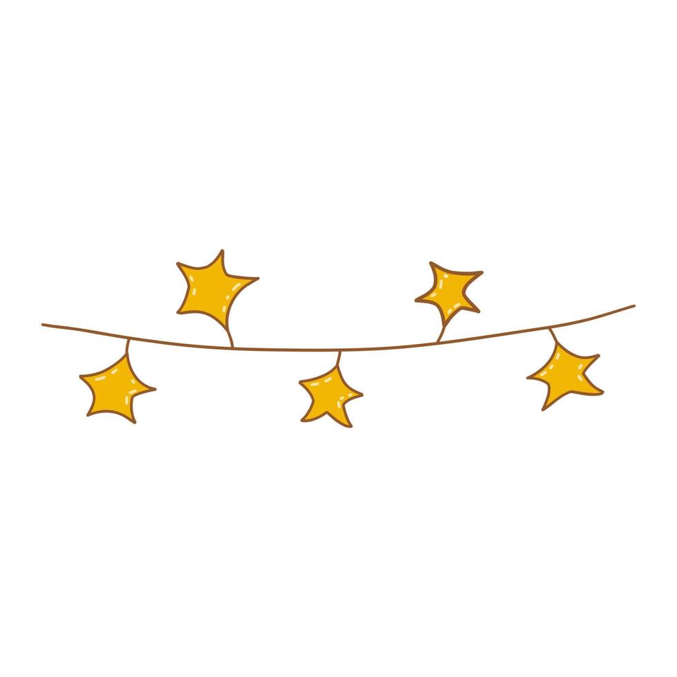 Festive garland with yellow stars. Contour vector