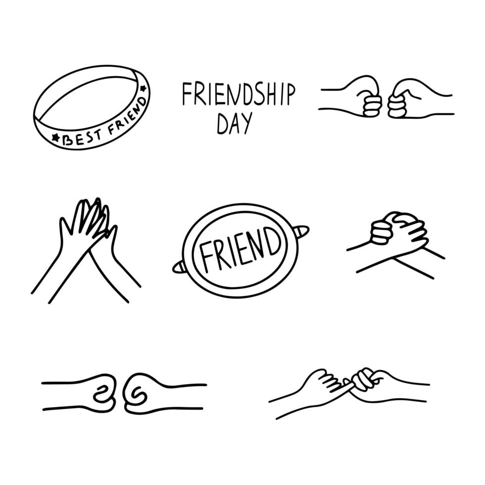 Set of icons on the theme of friendship. Vector doodle