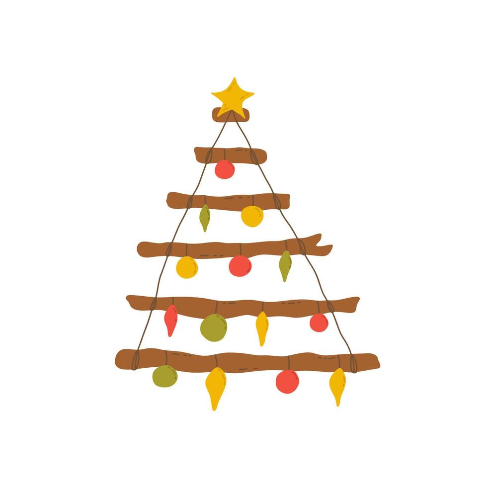 Wall Christmas tree made of wooden sticks. Vector icon