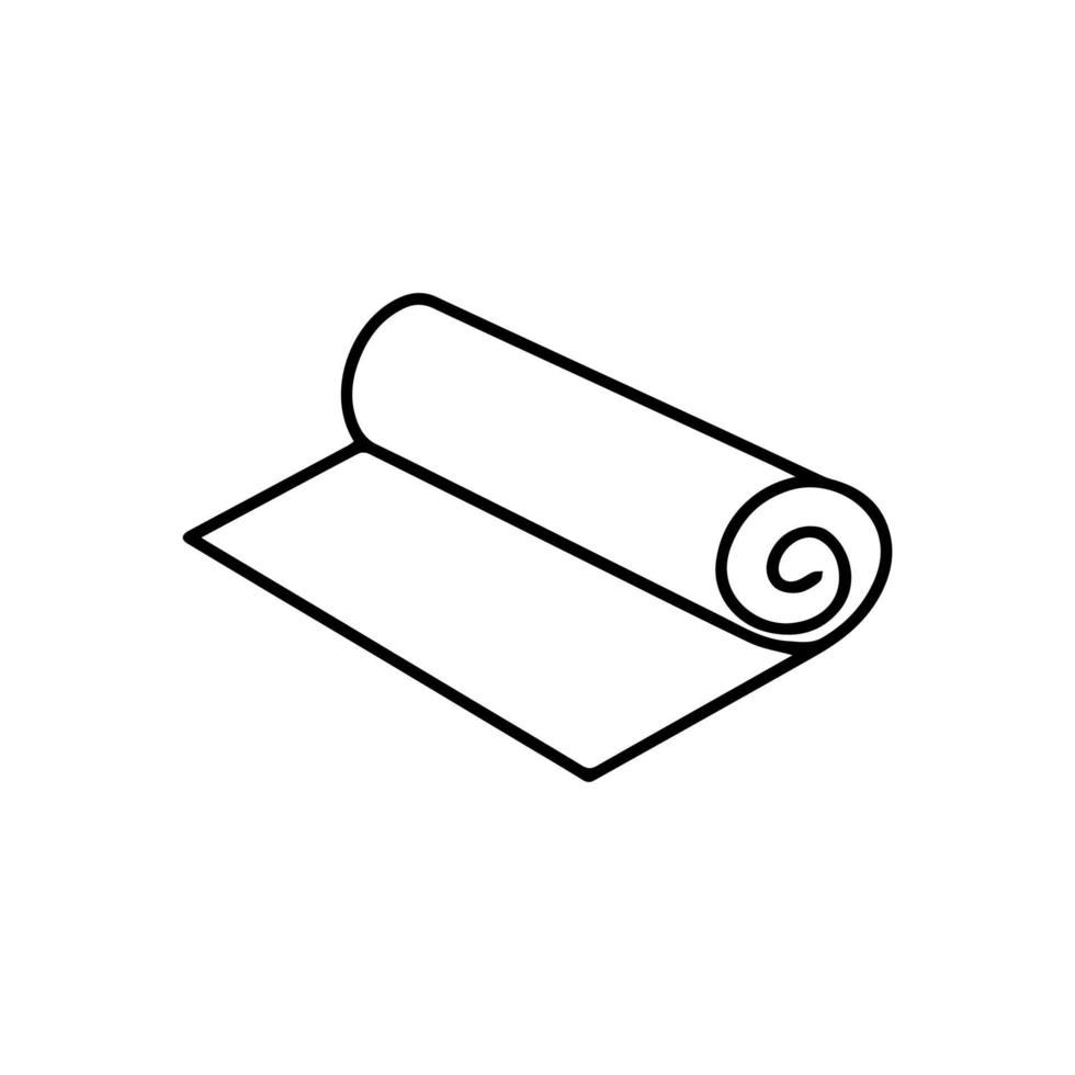 Yoga mat. Black and white rolled mattress vector doodle