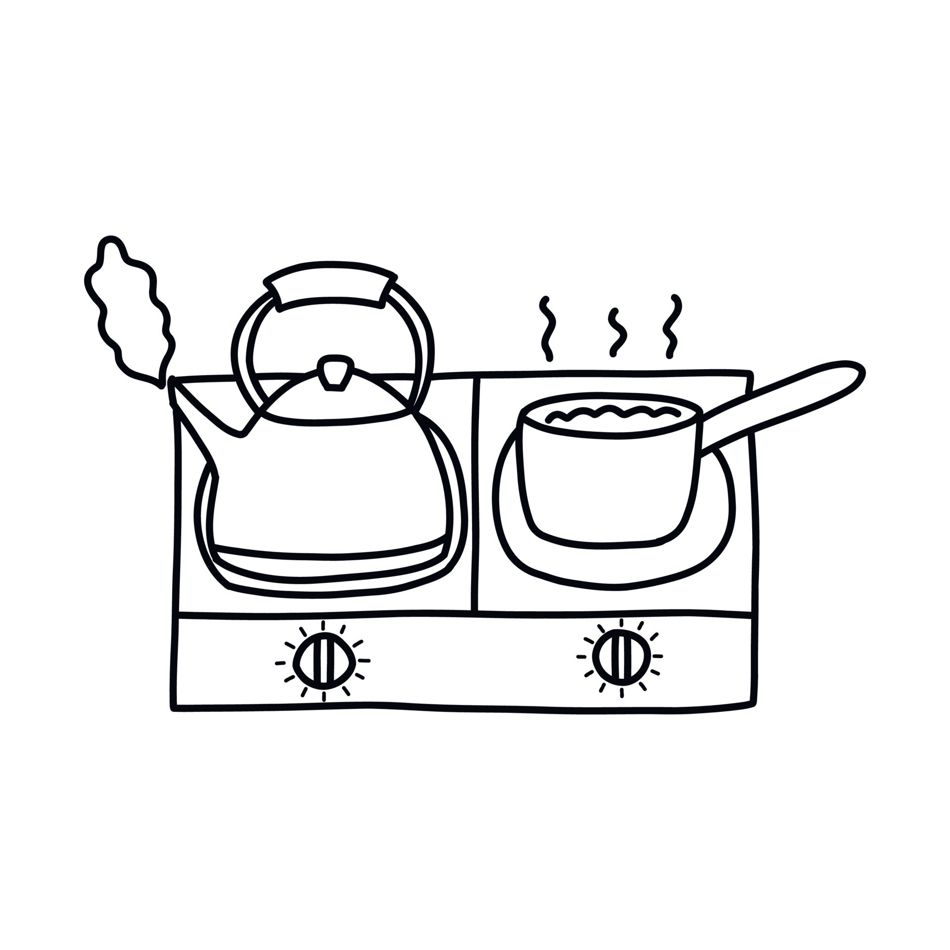 Small electric stove with kettle and scoop. Vector doodle 16023592