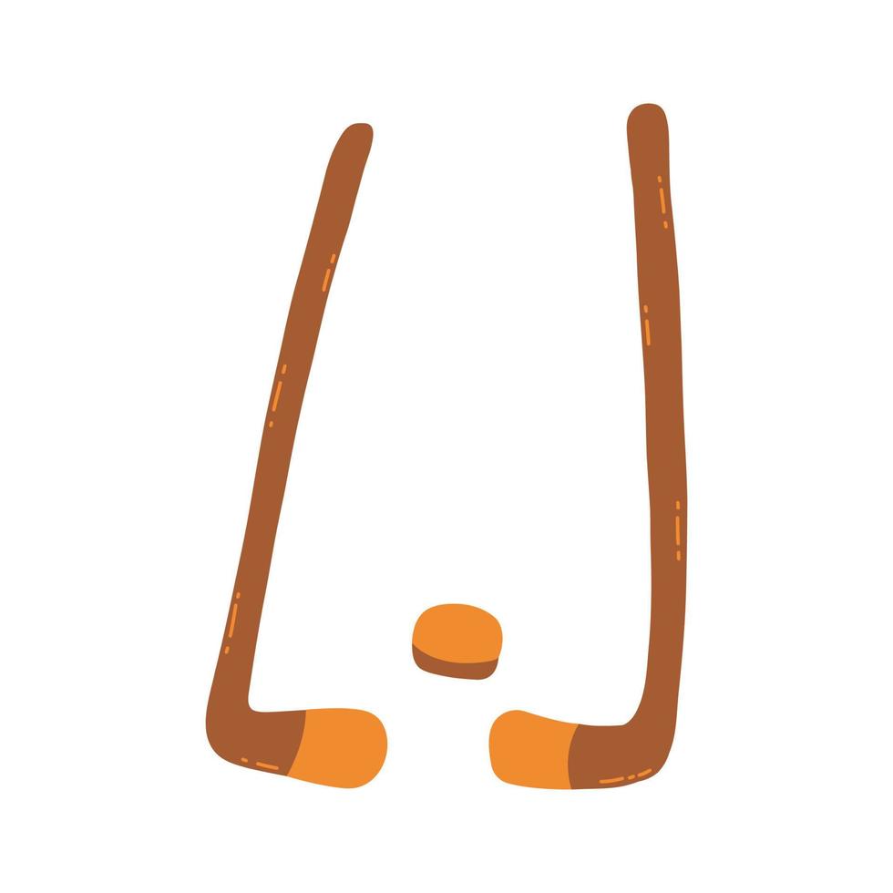 palos de hockey y disco. vector dibujado a mano