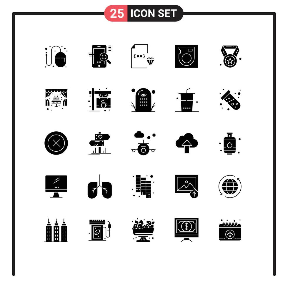 Pack of 25 Modern Solid Glyphs Signs and Symbols for Web Print Media such as hard disk seo file development Editable Vector Design Elements