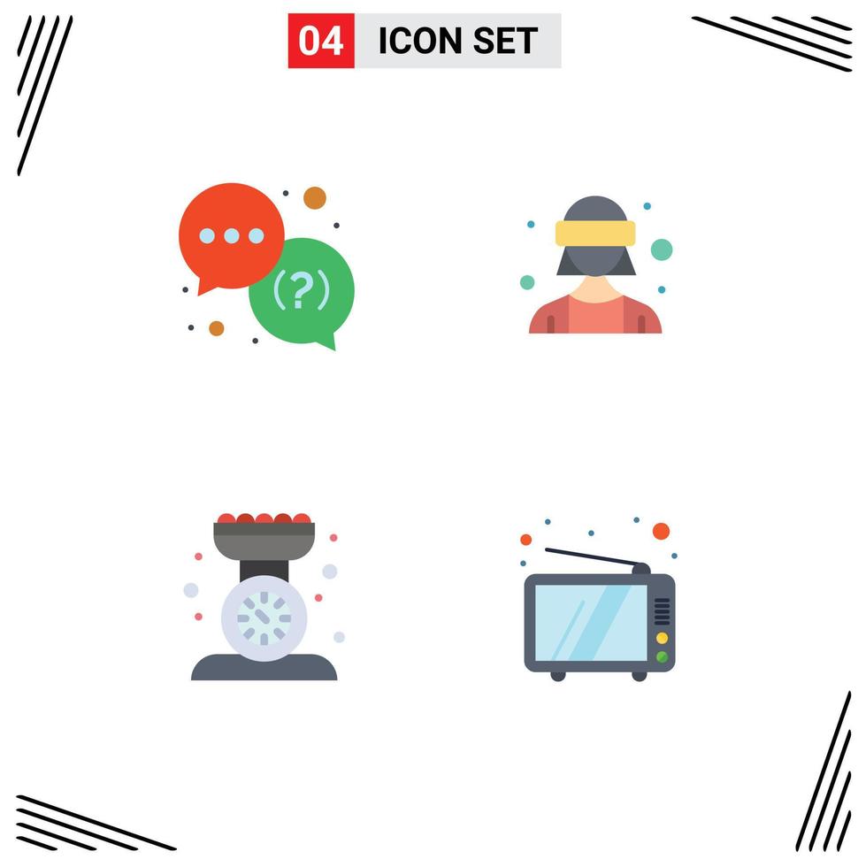 Set of 4 Commercial Flat Icons pack for help cooking support virtual reality kitchen scale Editable Vector Design Elements