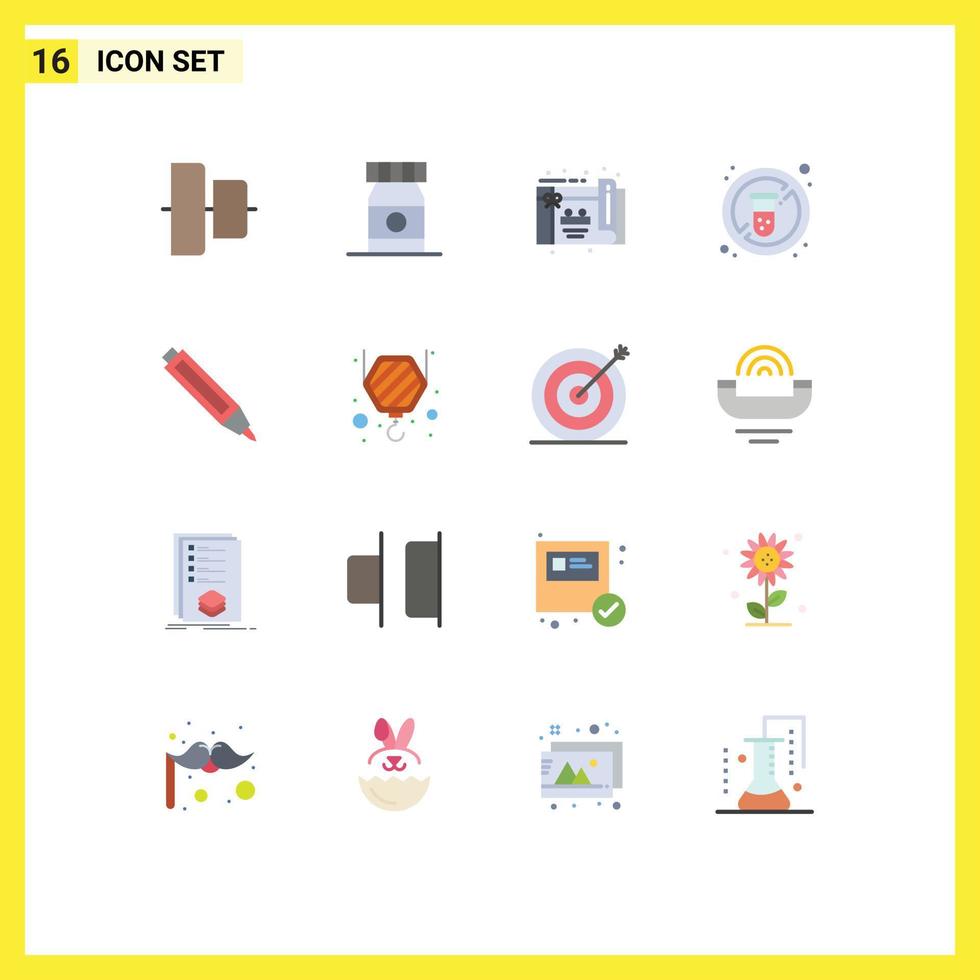 Group of 16 Flat Colors Signs and Symbols for align diet beach birthday tube Editable Pack of Creative Vector Design Elements