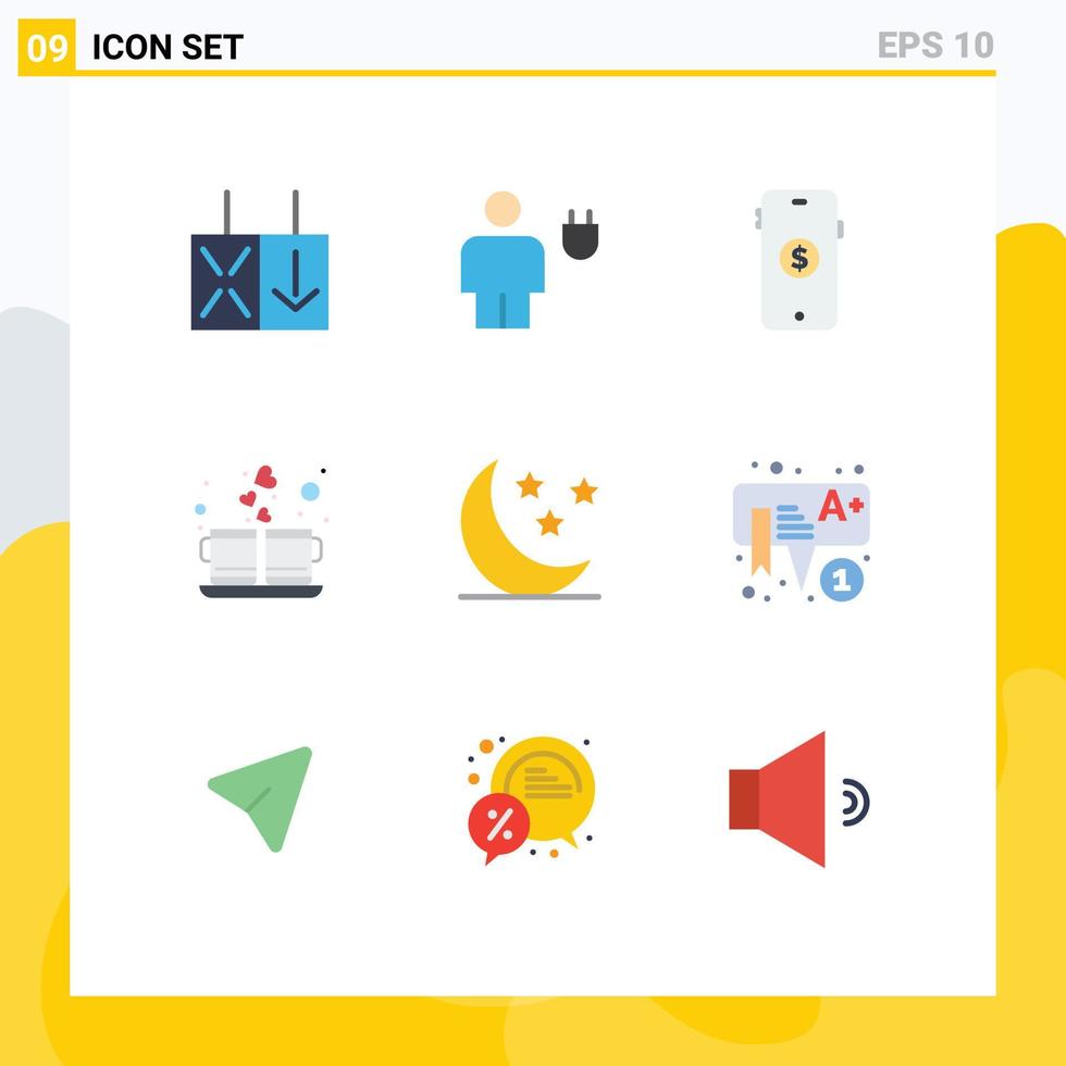 9 Flat Color concept for Websites Mobile and Apps moon drink ecommerce love coffee Editable Vector Design Elements
