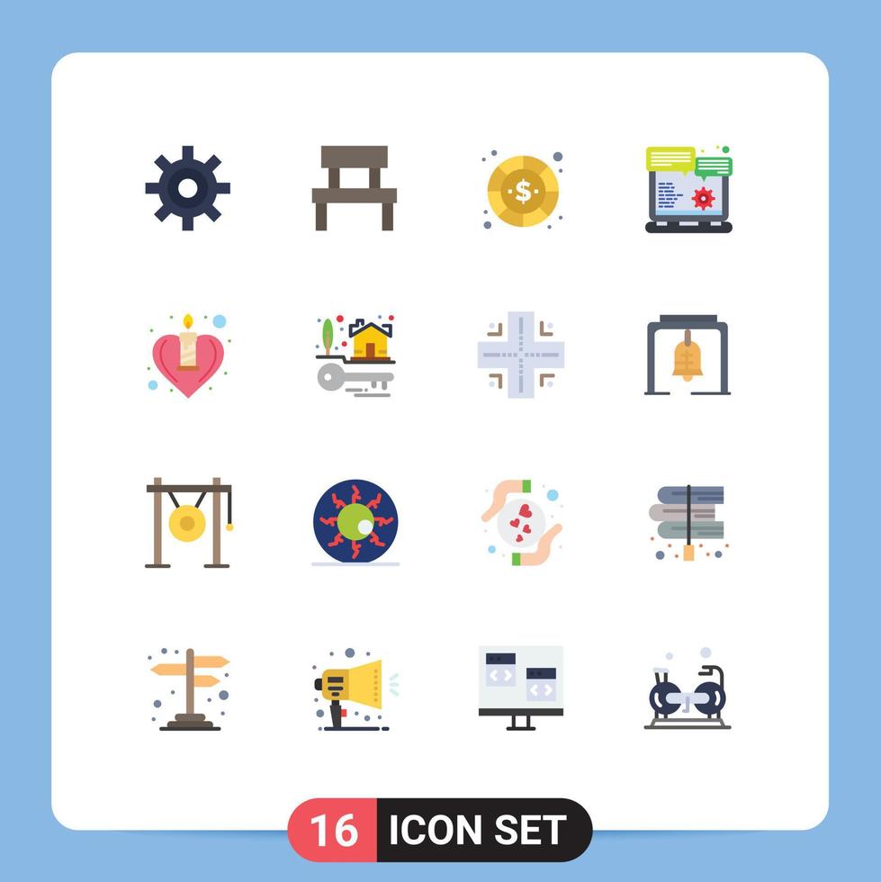 Set of 16 Commercial Flat Colors pack for gear coin user garden dollar Editable Pack of Creative Vector Design Elements
