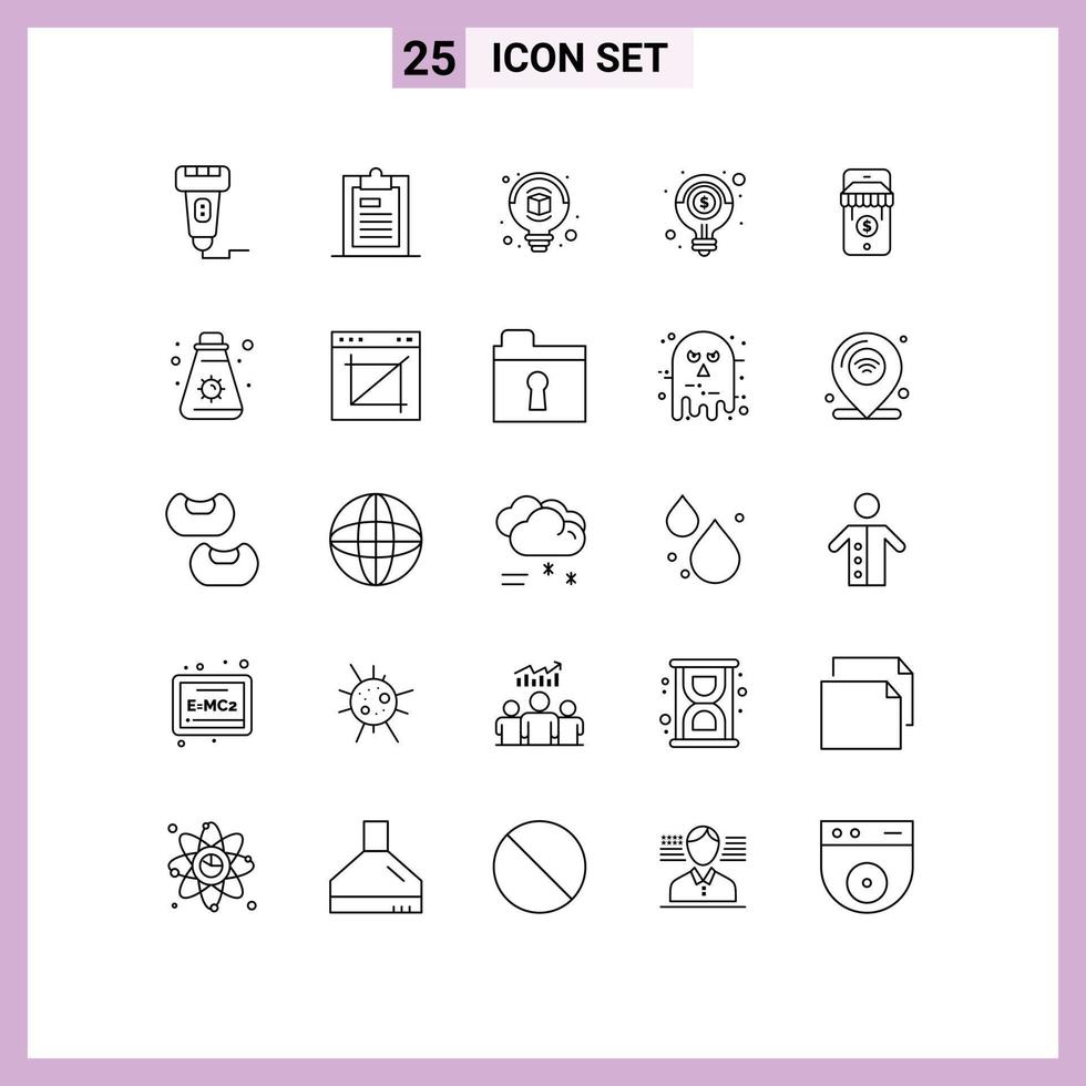 Modern Set of 25 Lines Pictograph of solution light bulb page light idea Editable Vector Design Elements