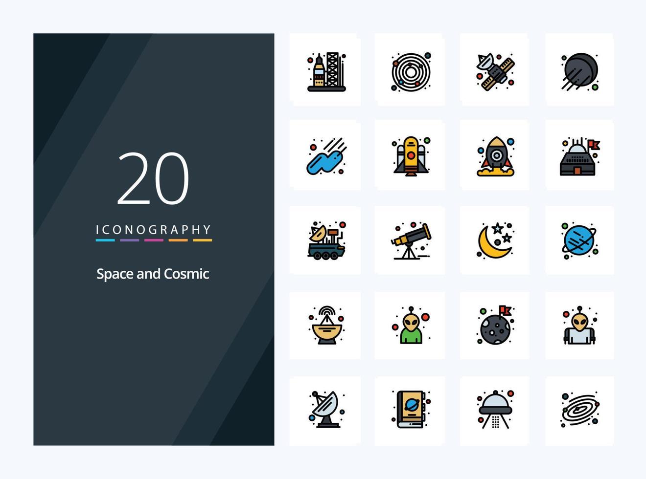 20 Space line Filled icon for presentation vector