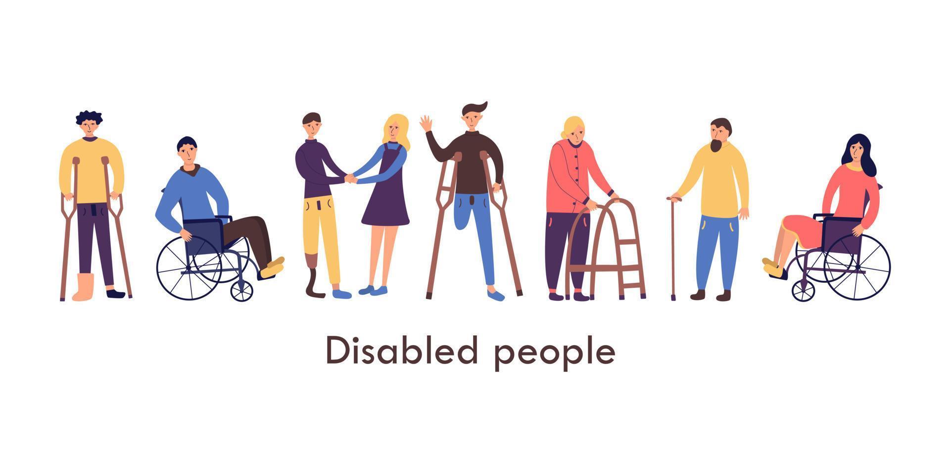 Disabled people. Young and old. Cartoon vector isolated