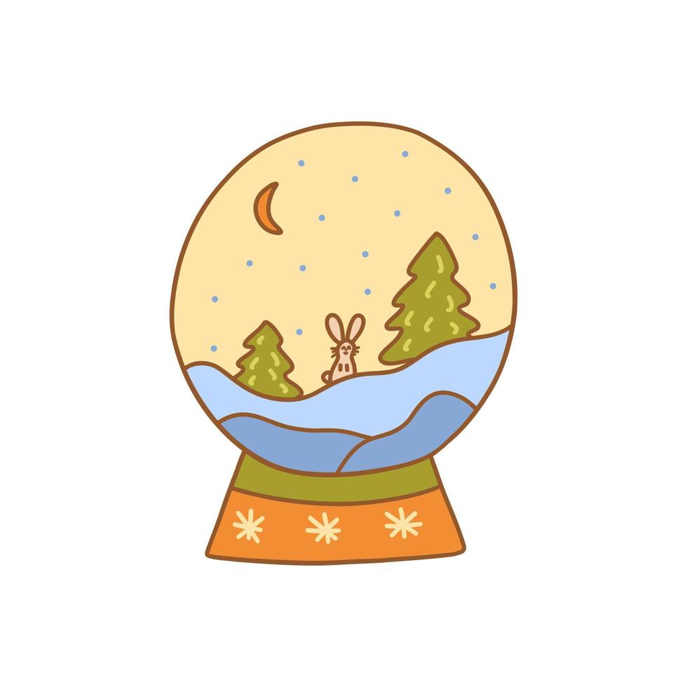 Glass ball with winter landscape. Vector card