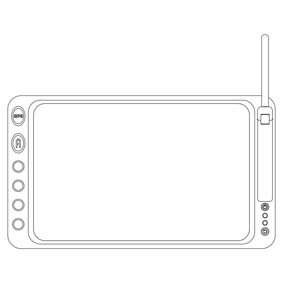 Remote controller Coloring book for Black copter. Modern autonomous Quadcopter with camera. Illustration isolated on white background. vector