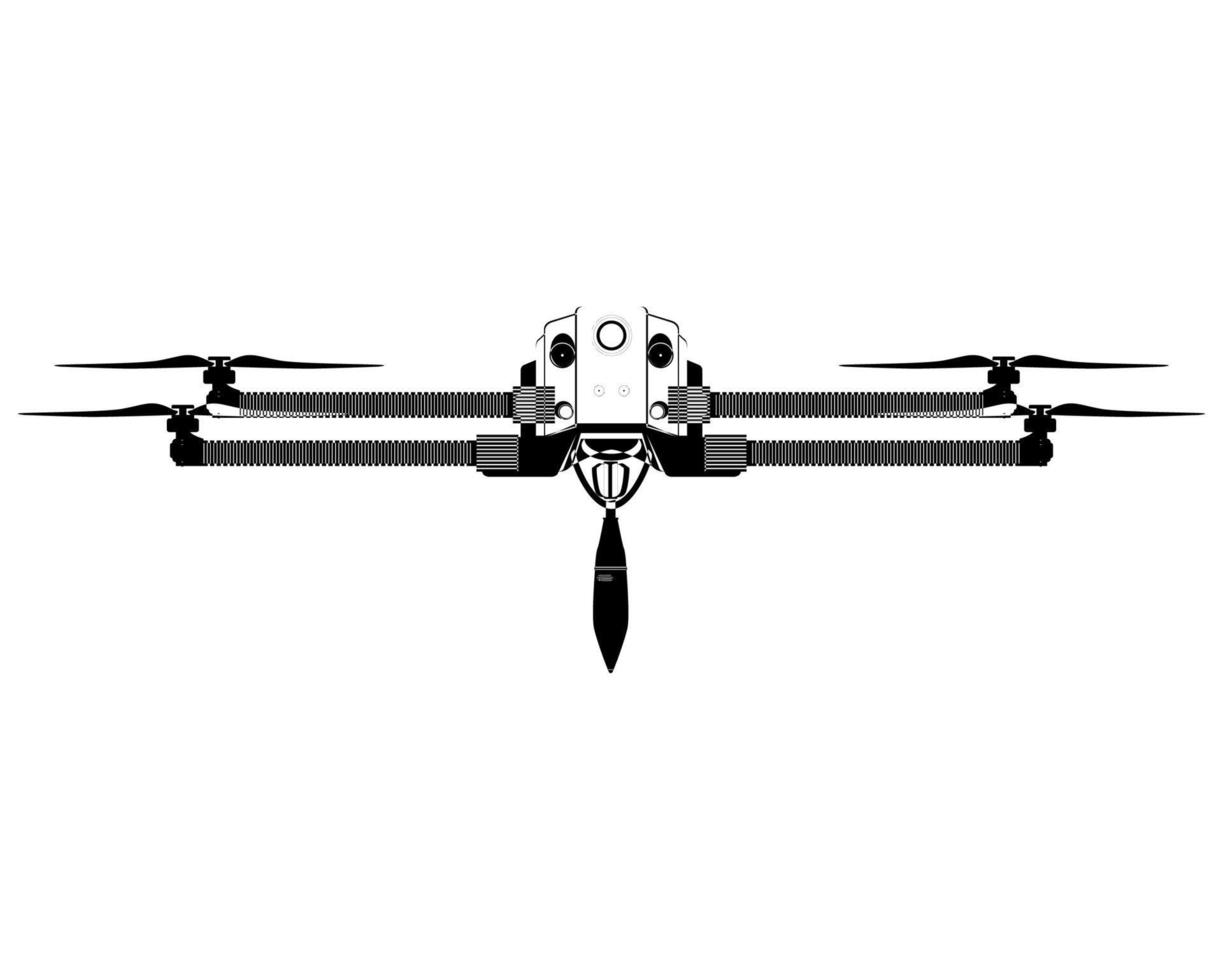 Military Drone with Bomb in outline style. Missile strikes. Air rocket, Colorful vector illustration isolated on white background.