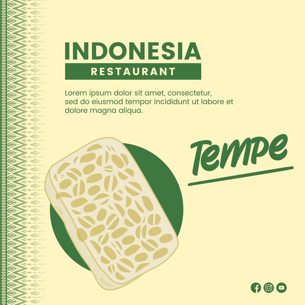 diseño de ilustración de comida asiática de comida indonesia tempe para presentación plantilla de redes sociales vector