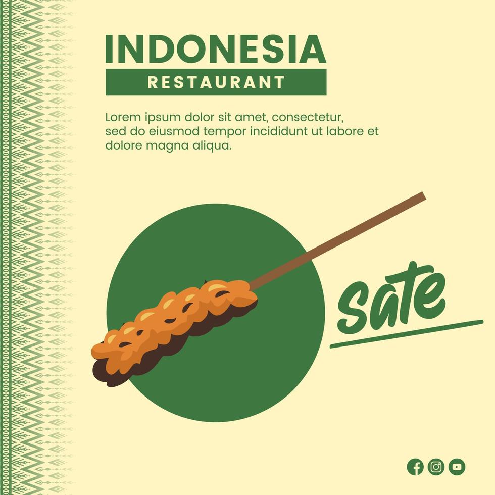 Asian food illustration design of Sate indonesian Food for presentation social media template vector