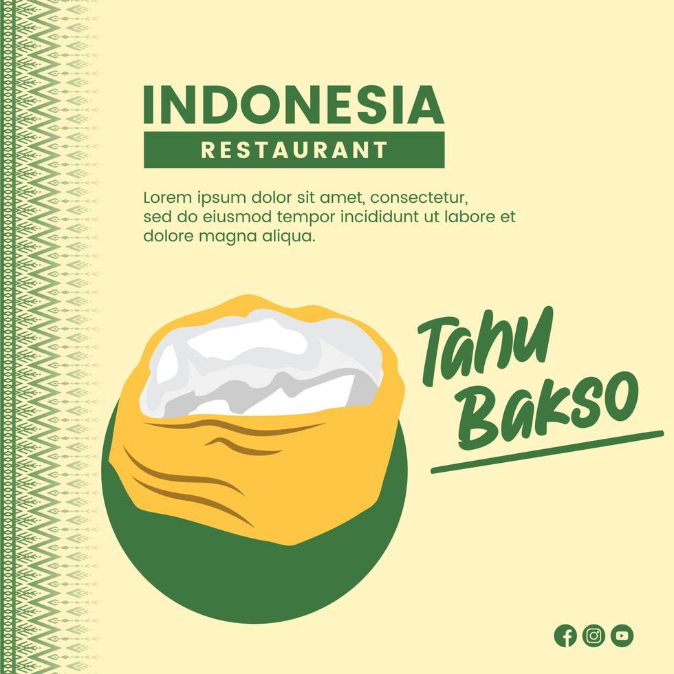 Asian food illustration design of Tofu meatball Tahu Bakso indonesian Food for presentation social media template vector