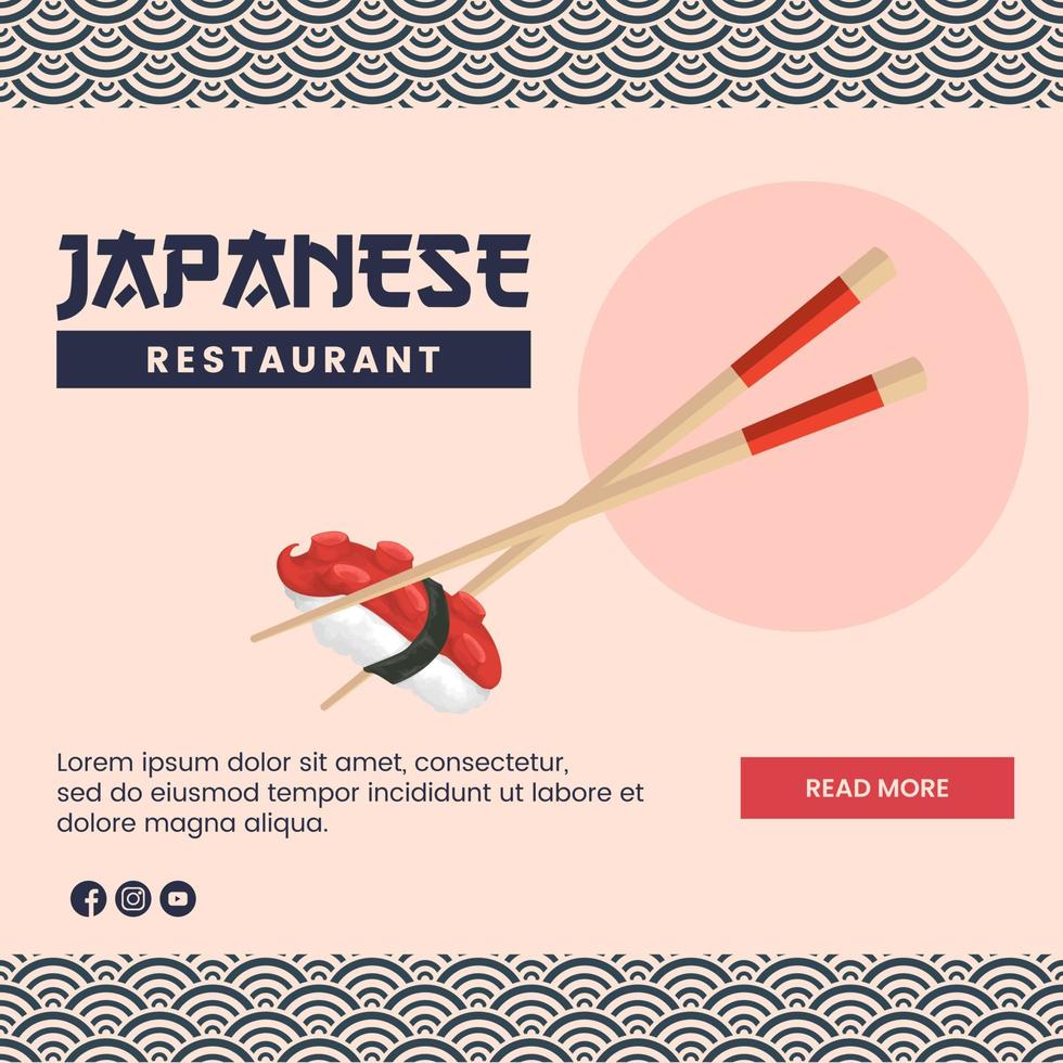 Asian food illustration design of Japanese Food for presentation social media template vector