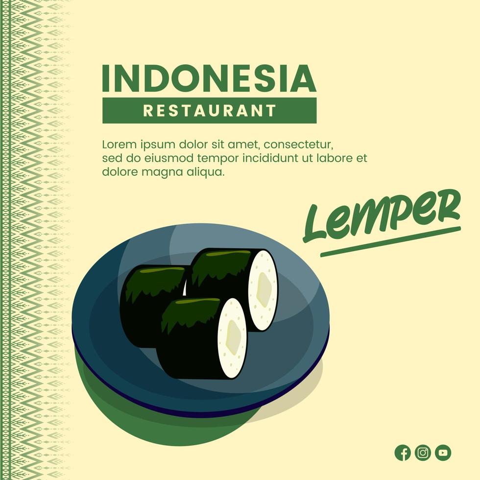 Asian food illustration design of Lemper indonesian Food for presentation social media template vector