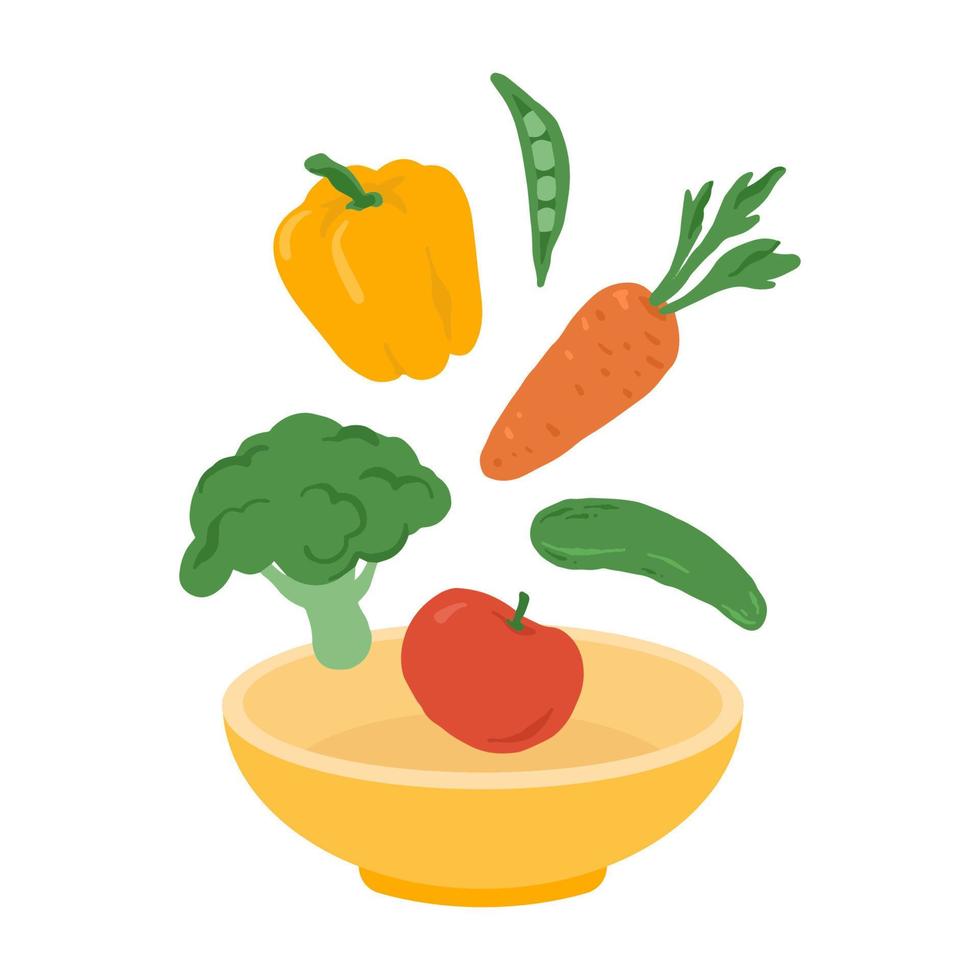 Cooking salad colorful vegetables ingredients with bowl vector