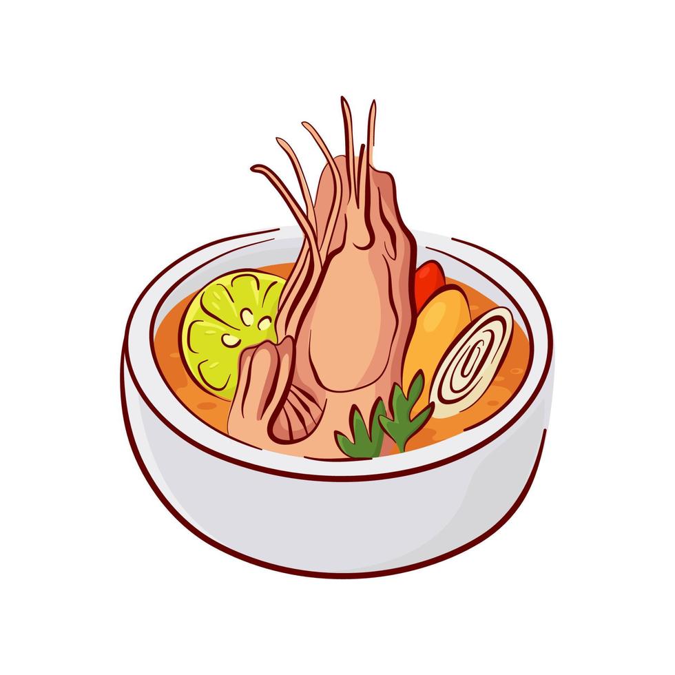 Soup with seafood, cooked lobster colorful vector illustration