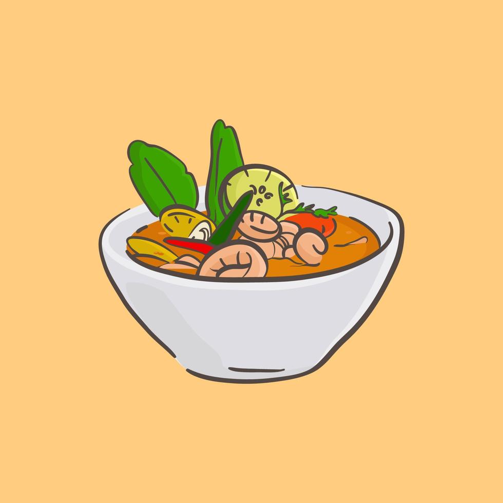 Tasty asian soup with seafood - colorful vector illustration