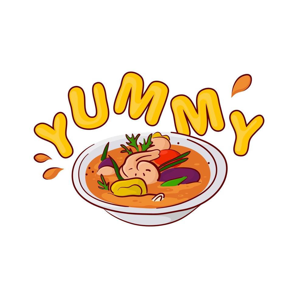 Yummy phrase with a bowl and splashes vector