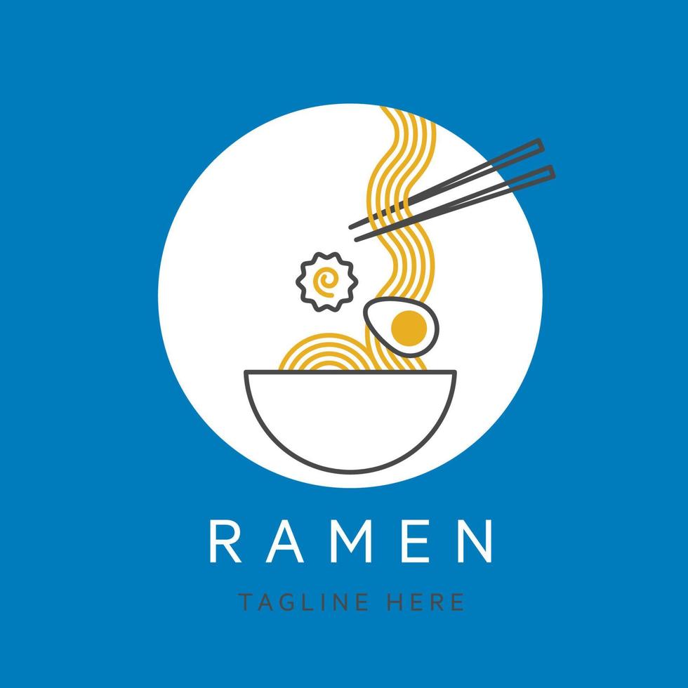 clásico ramen line art logo vector símbolo ilustración, tazón de sopa de fideos