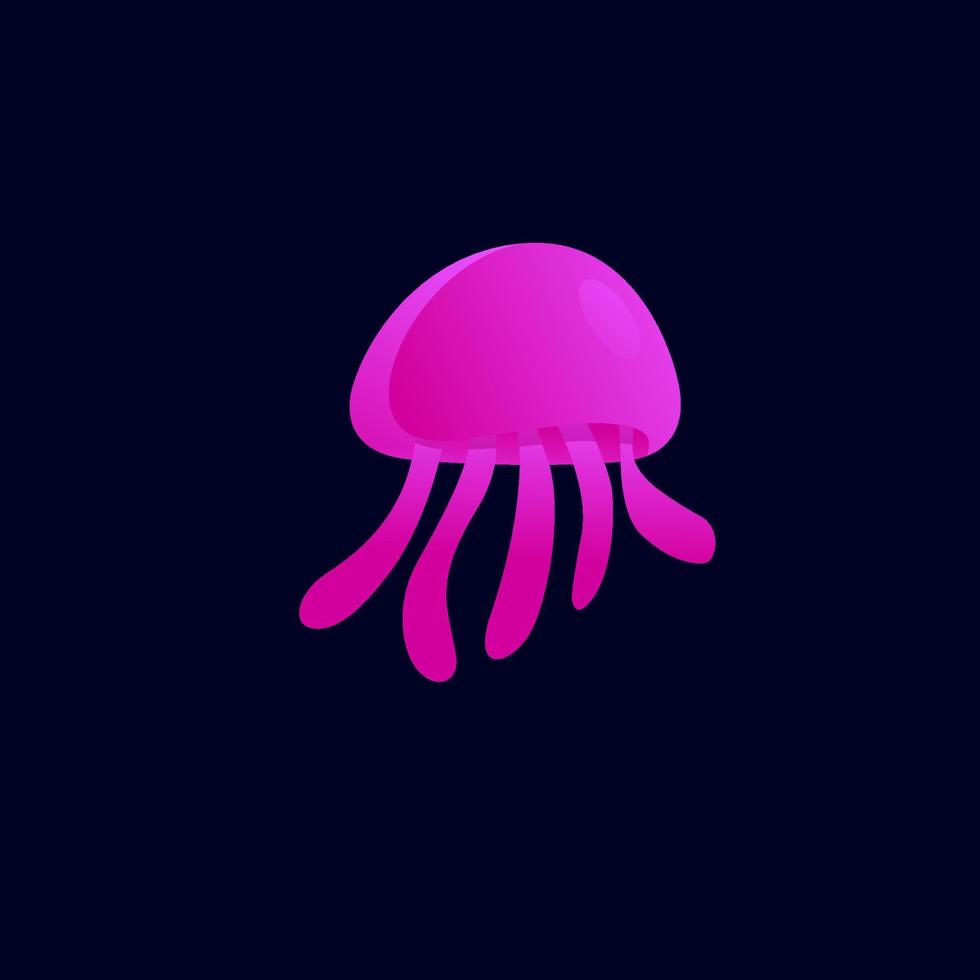 Swimming jellyfish with evolving tentacles. Gradient logo in  purple tones isolated on dark background vector