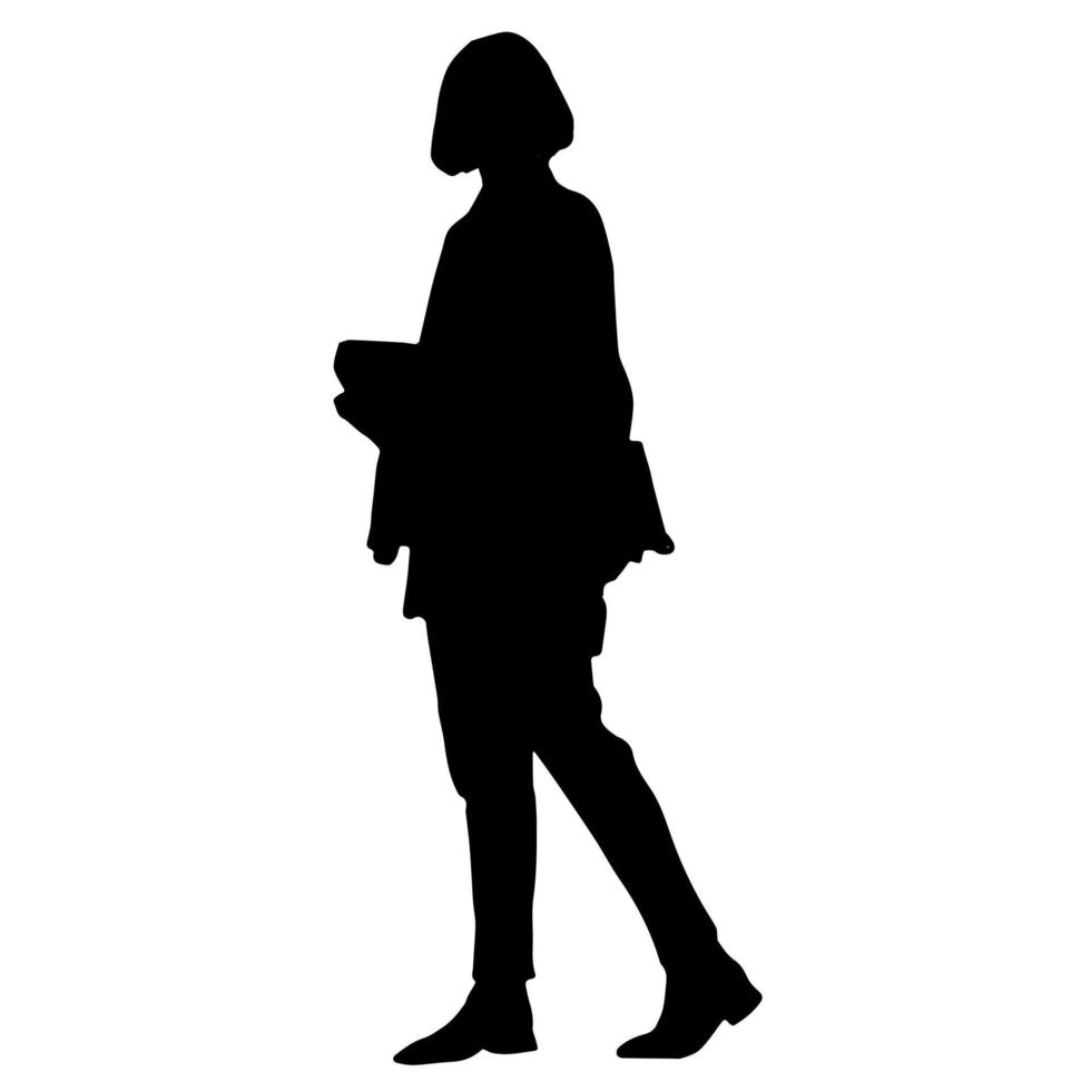 Vector silhouettes of women. Standing woman shape. Black color on isolated white background. Graphic illustration.