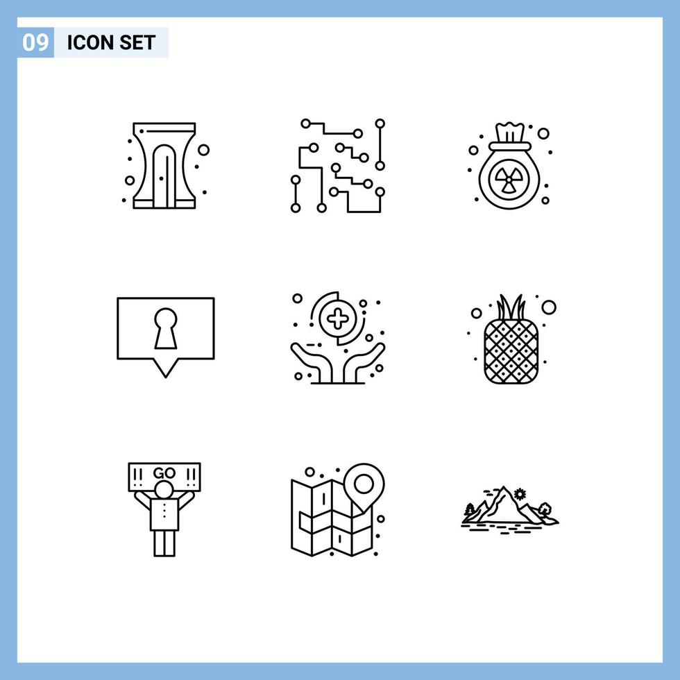 Pictogram Set of 9 Simple Outlines of health secret science private waste Editable Vector Design Elements