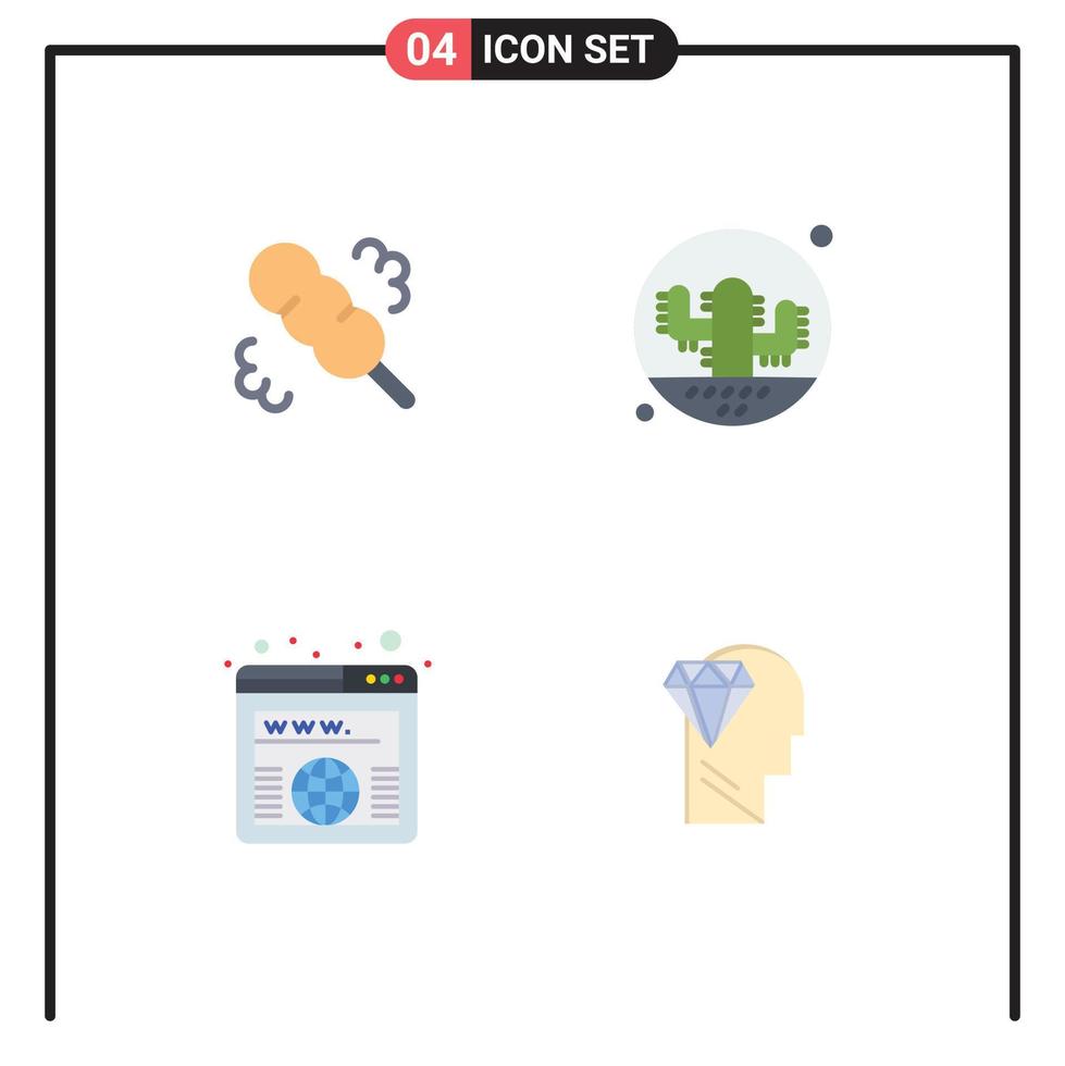 Pack of 4 creative Flat Icons of broom domain cactus plant worldwide Editable Vector Design Elements