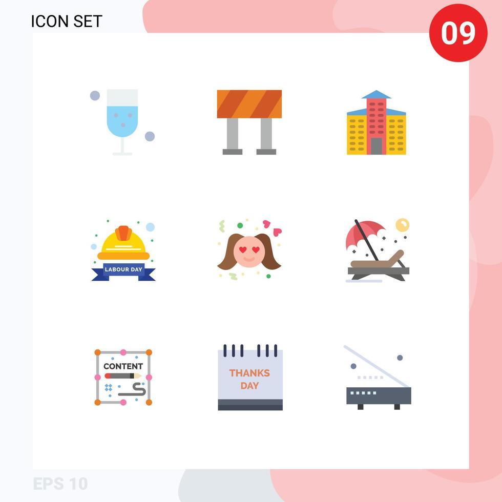 User Interface Pack of 9 Basic Flat Colors of valentine love city labour badge hat Editable Vector Design Elements