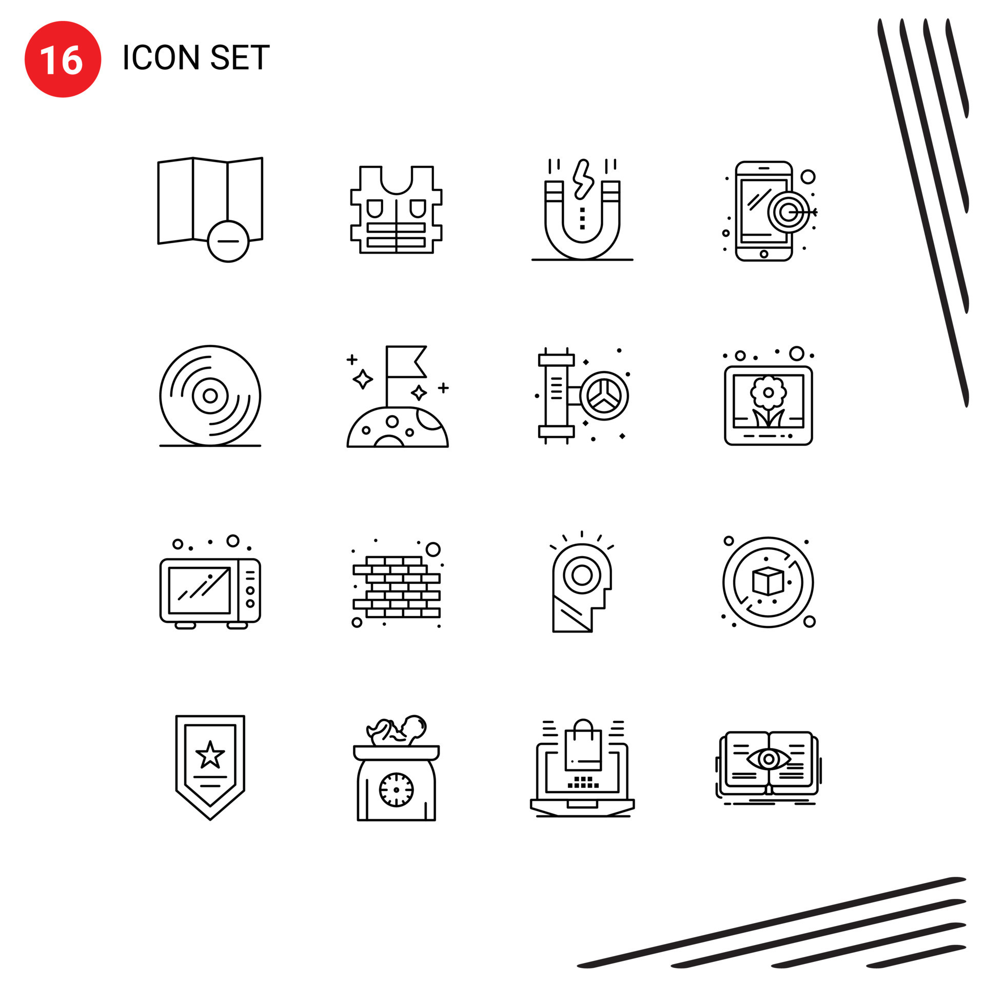 User Interface Pack of 16 Basic Outlines of slow music magnet media mobile  Editable Vector Design Elements 16024062 Vector Art at Vecteezy