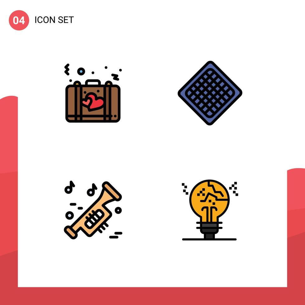 4 Filledline Flat Color concept for Websites Mobile and Apps bag instrument romance food trumpet Editable Vector Design Elements
