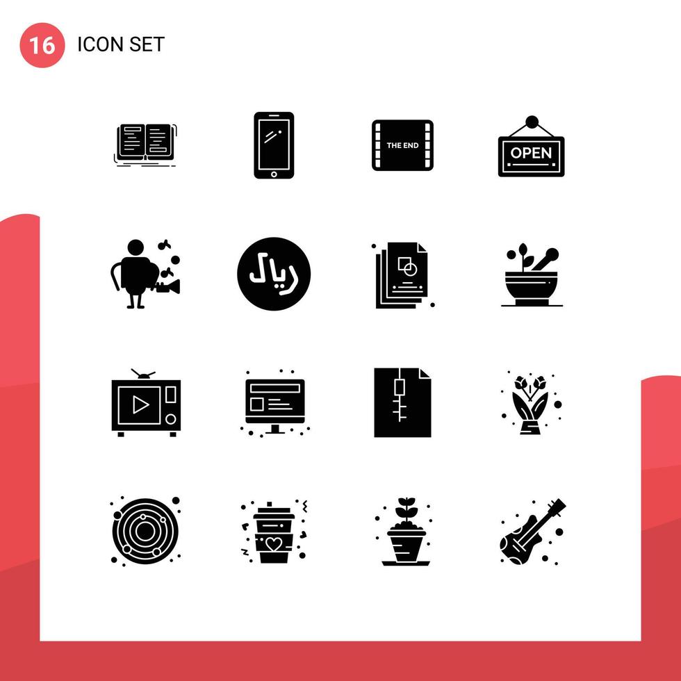 16 Universal Solid Glyphs Set for Web and Mobile Applications hotel sign huawei open movie Editable Vector Design Elements
