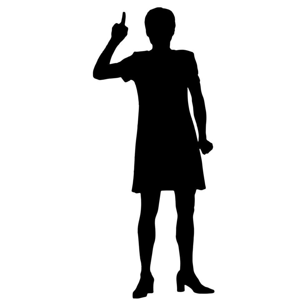 Vector silhouettes of women. Standing woman shape. Black color on isolated white background. Graphic illustration.