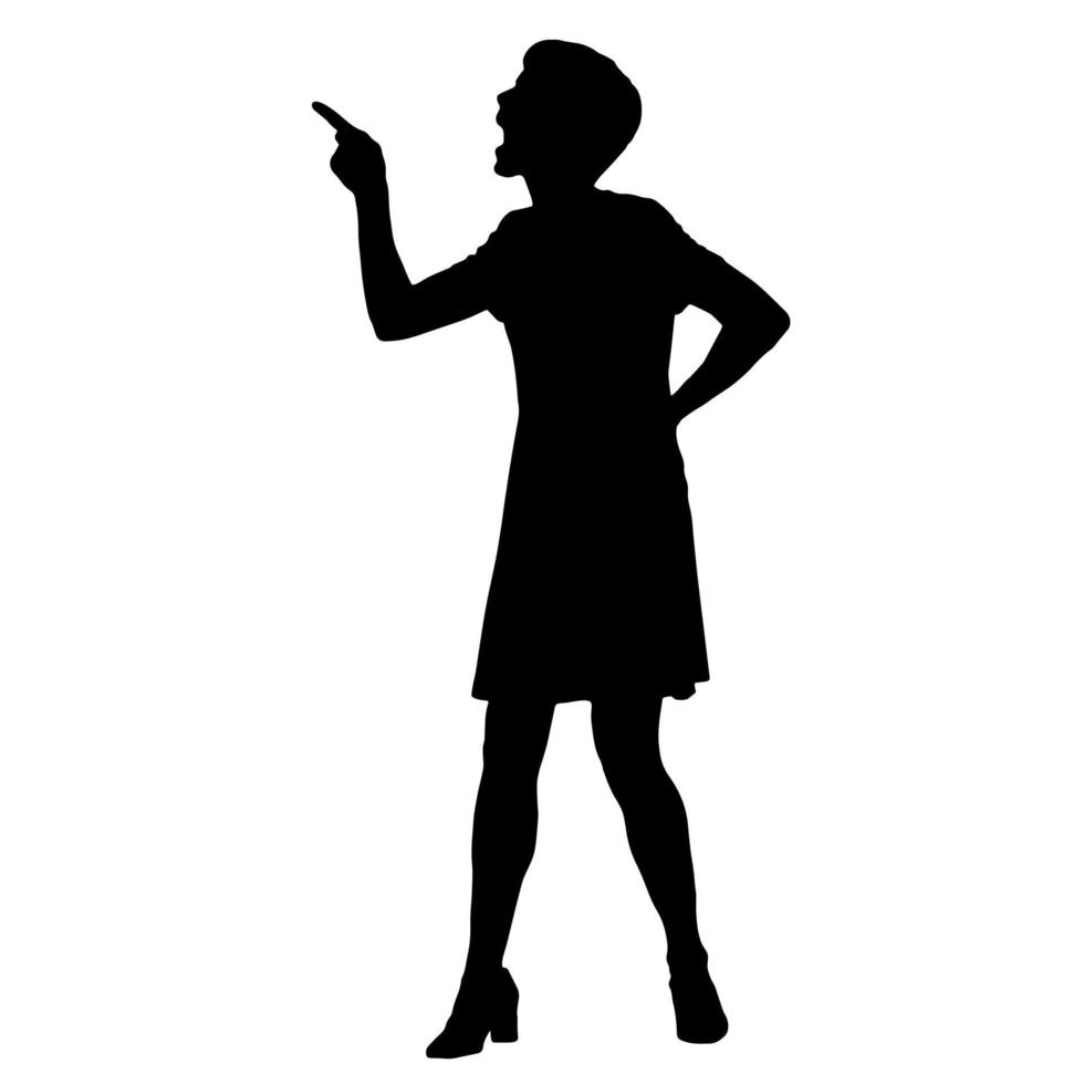 Vector silhouettes of women. Standing woman shape. Black color on isolated white background. Graphic illustration.