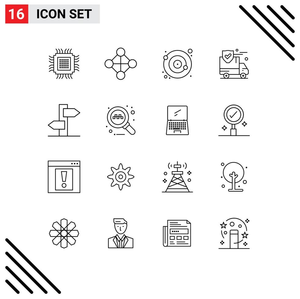 Mobile Interface Outline Set of 16 Pictograms of holiday van orbit security insurance Editable Vector Design Elements