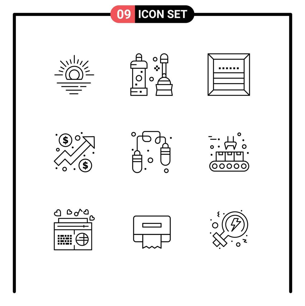 Set of 9 Modern UI Icons Symbols Signs for fitness graph cargo dollar analysis Editable Vector Design Elements