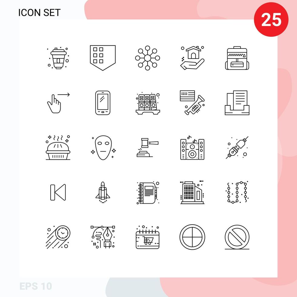 Set of 25 Modern UI Icons Symbols Signs for gestures school server education real estate Editable Vector Design Elements