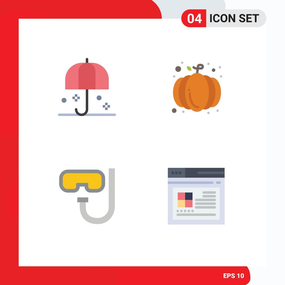paquete de iconos planos de 4 símbolos universales de seguro seguridad en la playa halloween snorkeling elementos de diseño vectorial editables vector