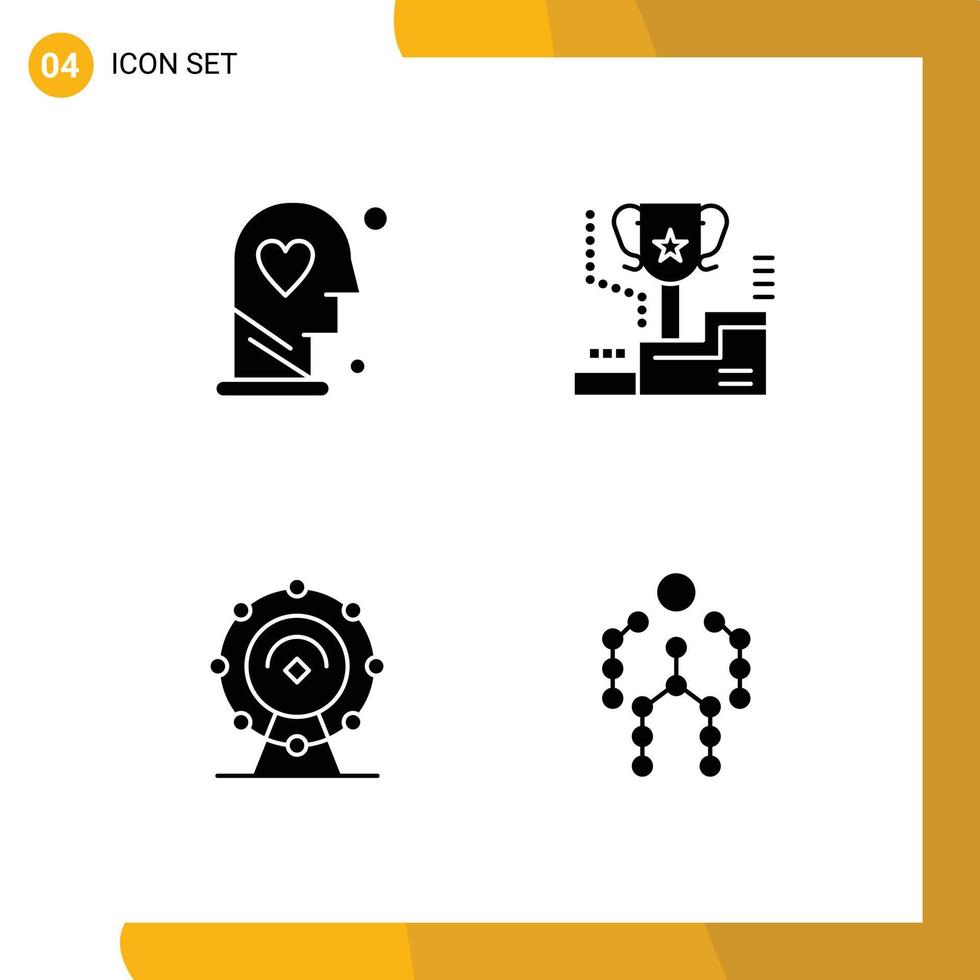 Pack of 4 Modern Solid Glyphs Signs and Symbols for Web Print Media such as brain prize process cup wifi Editable Vector Design Elements