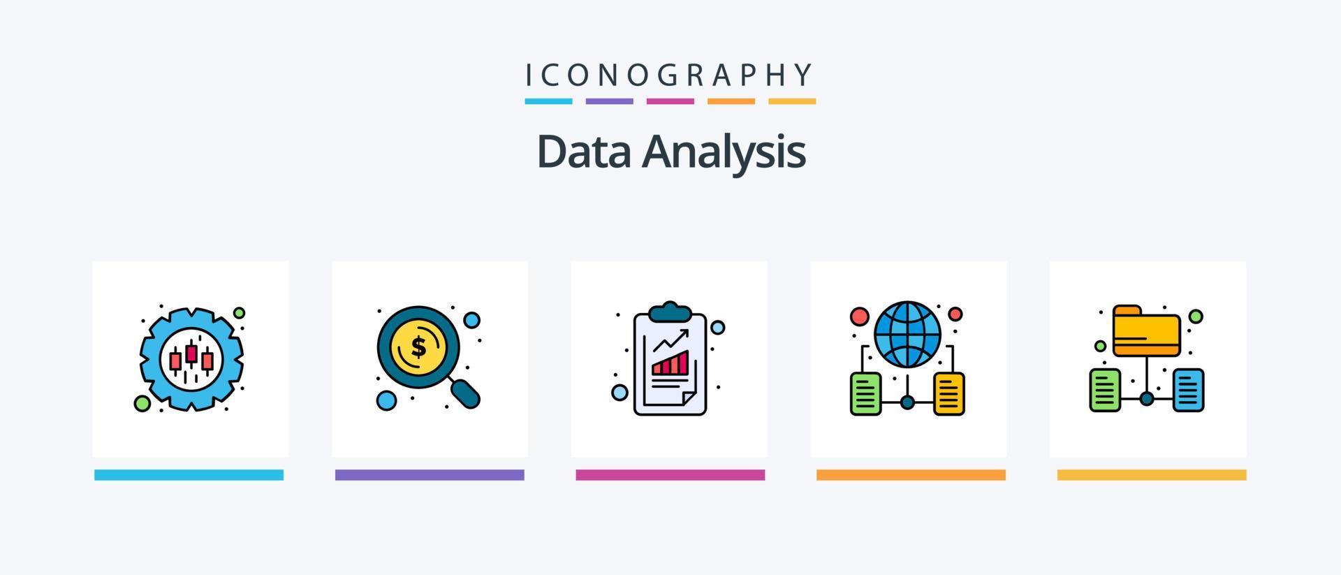 Data Analysis Line Filled 5 Icon Pack Including management. data. network. search. network. Creative Icons Design vector