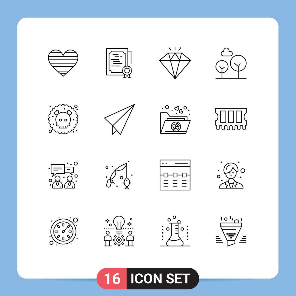 User Interface Pack of 16 Basic Outlines of poisonous tree stamp evergreen tree present Editable Vector Design Elements