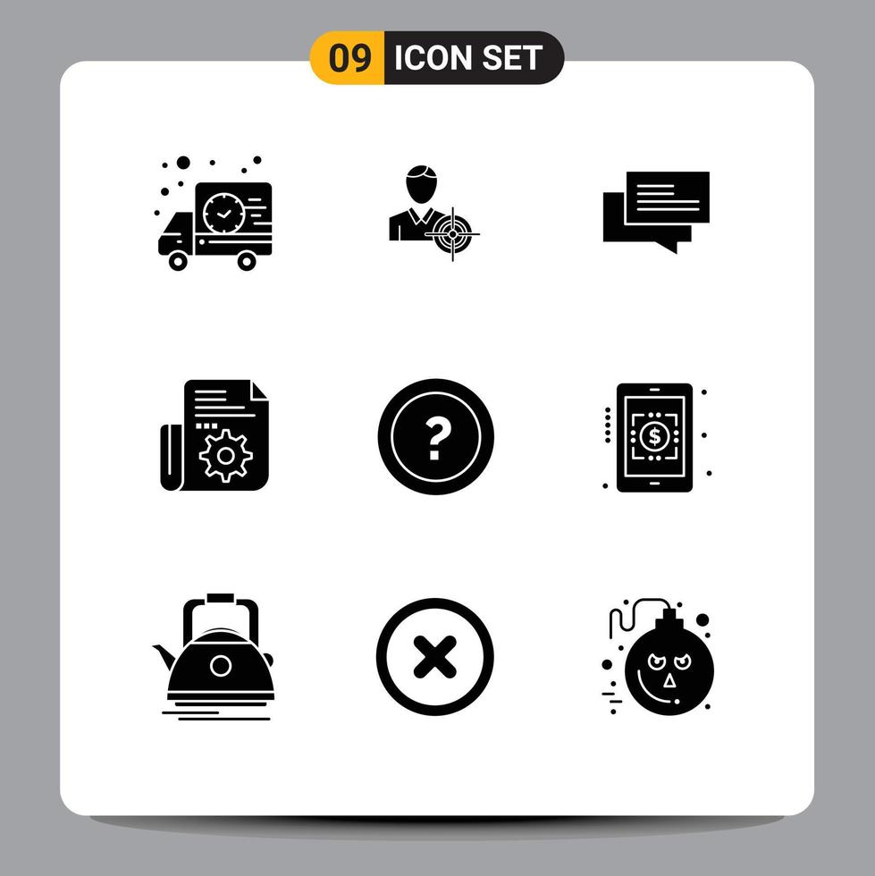 9 Thematic Vector Solid Glyphs and Editable Symbols of ask tools chat setting document Editable Vector Design Elements