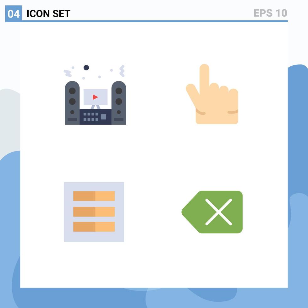 Set of 4 Commercial Flat Icons pack for multimedia grid sound forefinger ui Editable Vector Design Elements